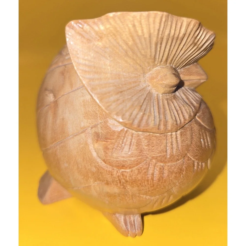 Small Wood Owl Hand Carved Figurine 2.75